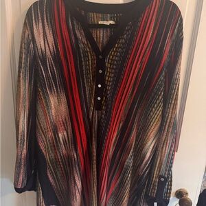 Colorful Striped Thick Fabric Half Sleeve Blouse with Buttons on Front/Sleeves